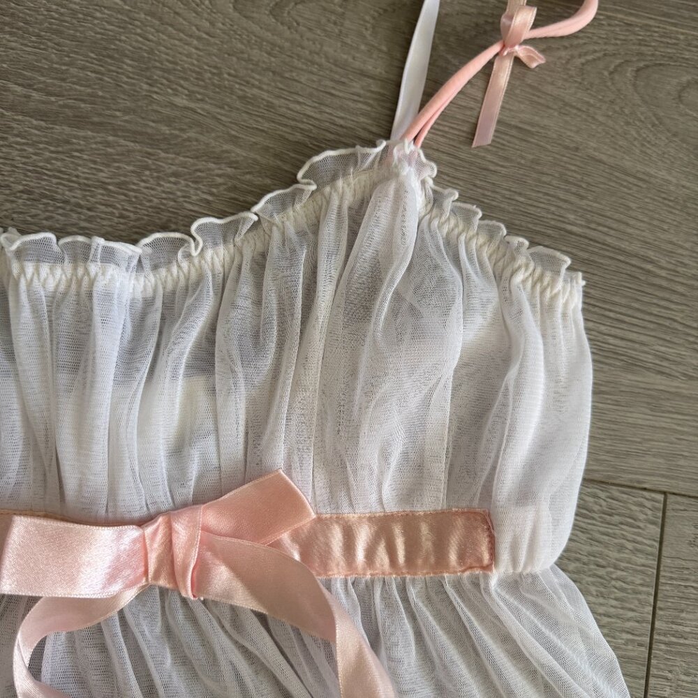 Rampage Sheer White Babydoll Lingerie Pink Satin Bow S - Picture 4 of 8